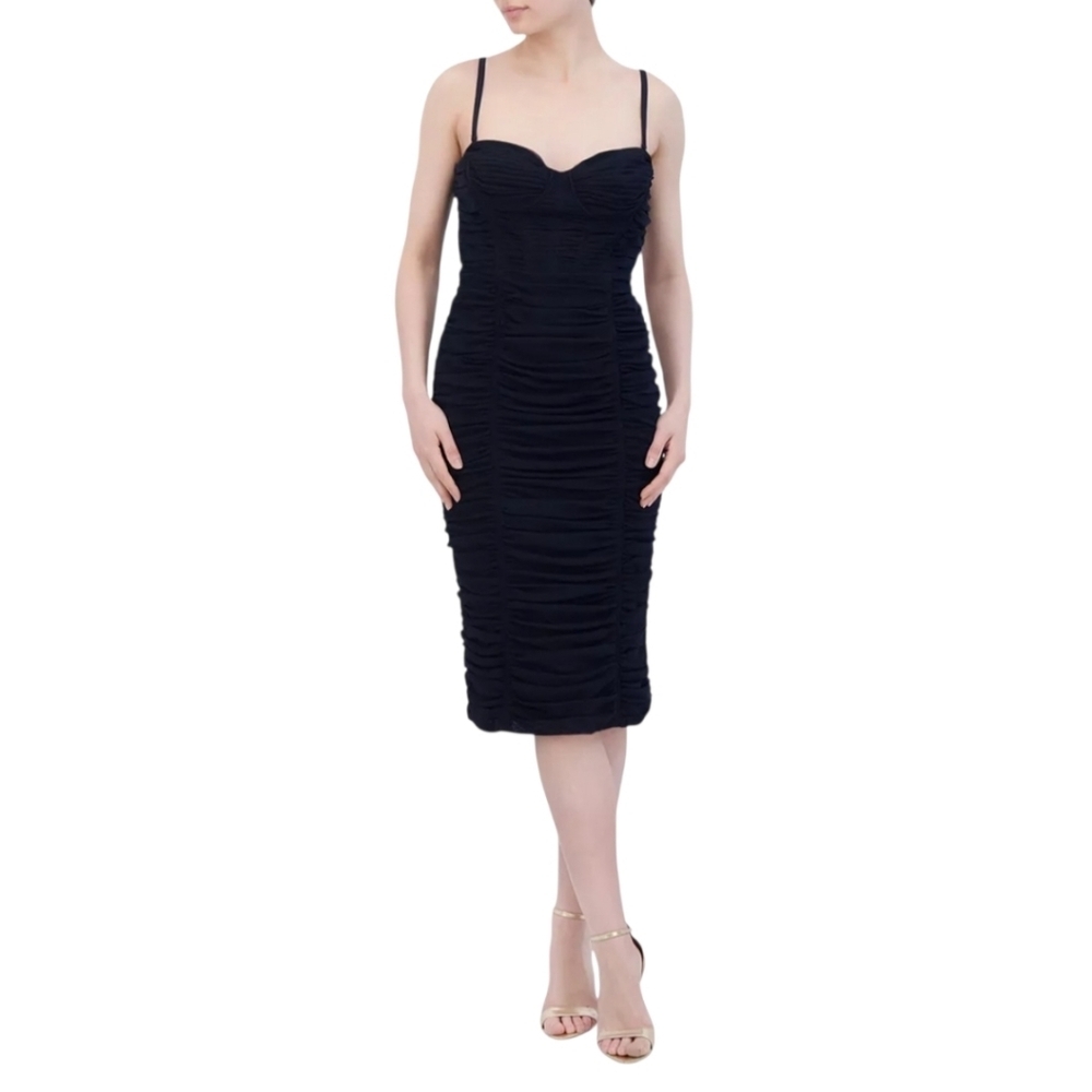 BCBGMAXAZRIA Shirred Black Bodycon Dress, Size 8